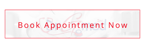 “Book Appointment Now” button with pink text in a light gray outlined box