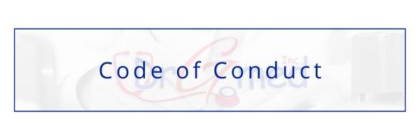 Blue-bordered banner reading “Code of Conduct” on a light background