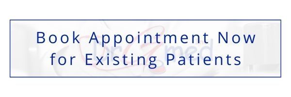 Book Appointment Now for Existing Patients banner in blue text on a white background