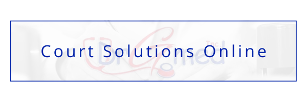 Court Solutions Online logo in blue text on a white background with a thin blue border