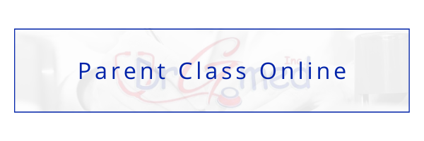 Blue text reading “Parent Class Online” in a bordered white rectangle.