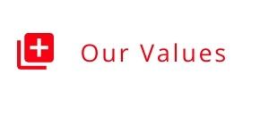 Red medical-style cross icon next to the title “Our Values”