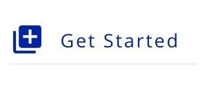 Blue plus icon next to “Get Started” button label on a white background