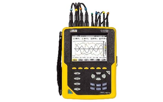 Anemometro digitale portatile giallo e nero con display e sensore di velocità.
