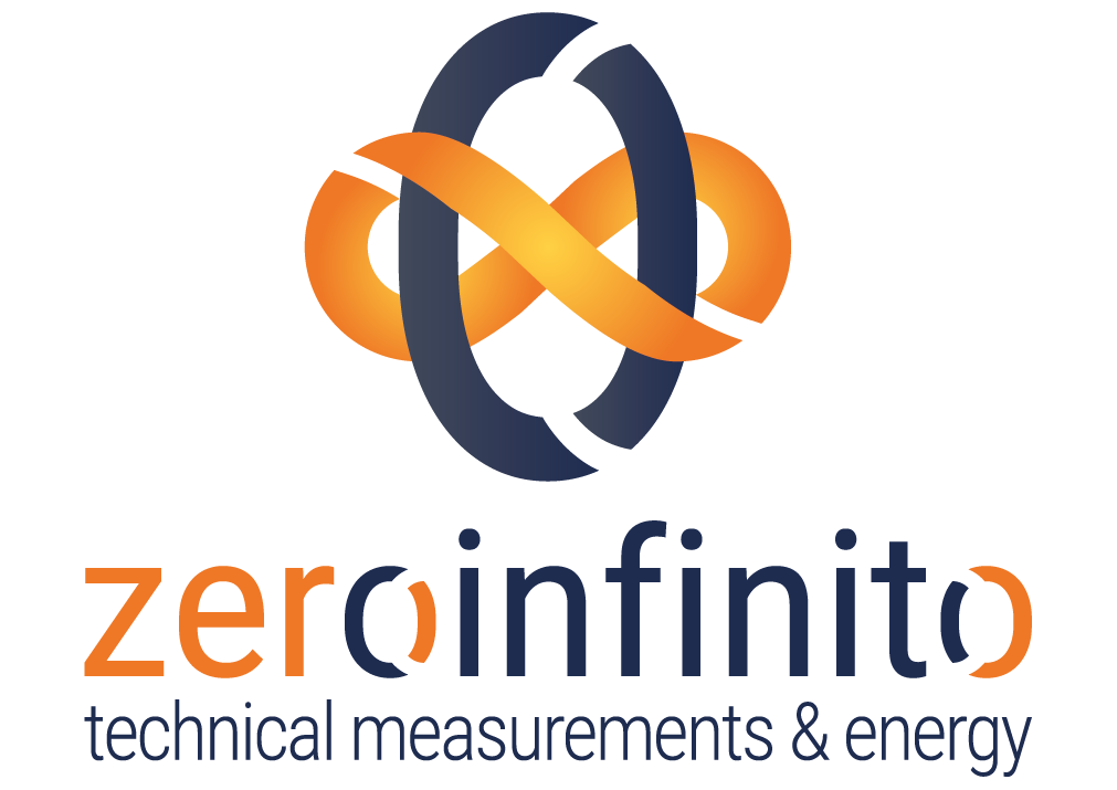 Logo Zeroinfinito con forme intrecciate arancioni e blu scuro e la scritta