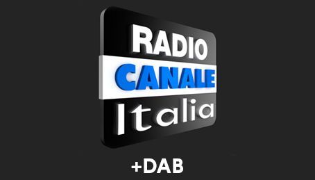 logo di radio canale italia sfondo nero scritte bianche e blu