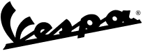 Vespa-logo in zwart, gestileerde, cursieve tekst.