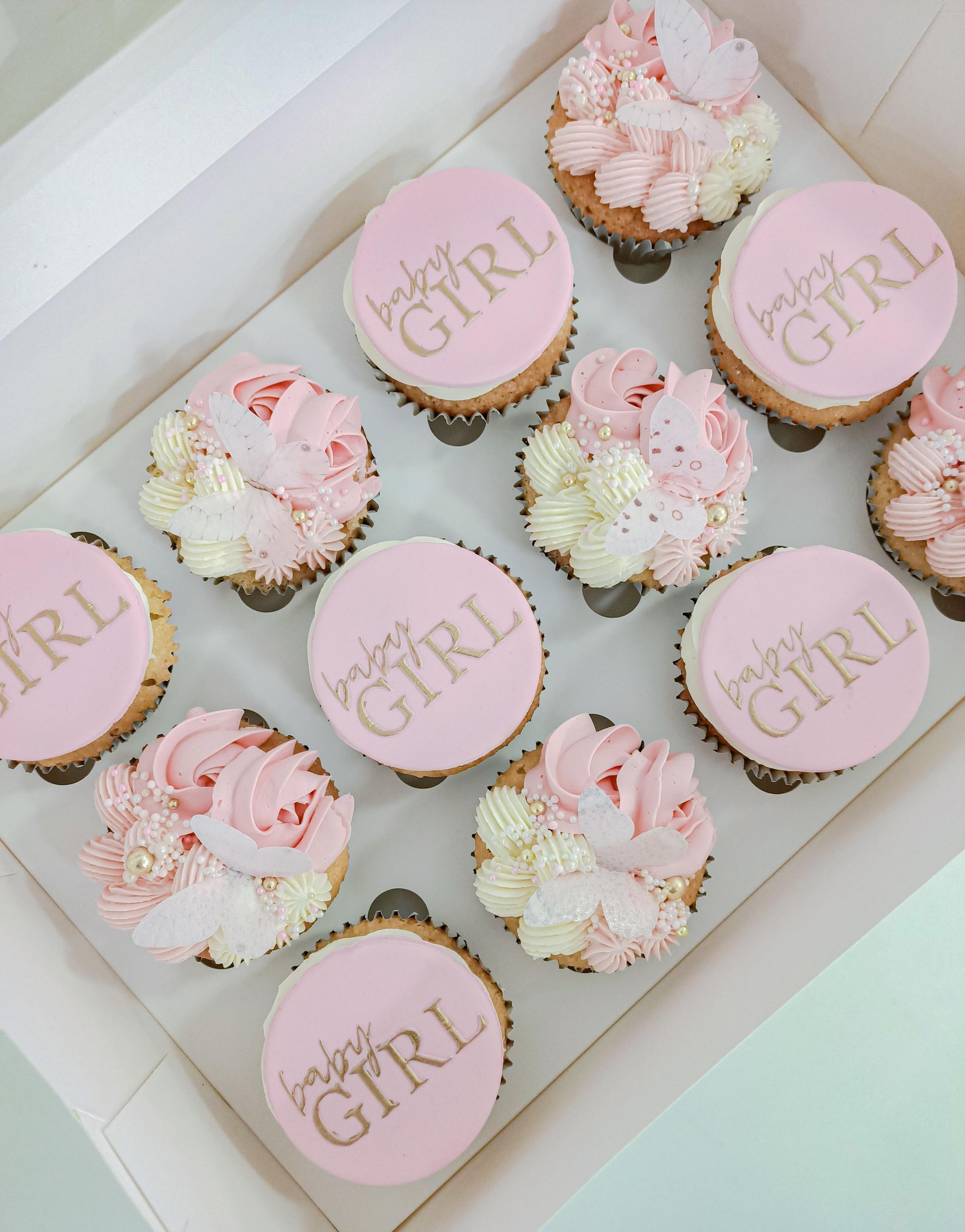 Pink baby girl baby shower cupcakes Gold Coast