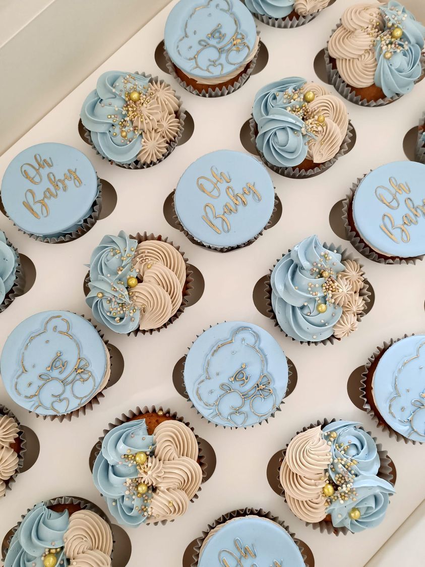Blue baby shower cupcakes