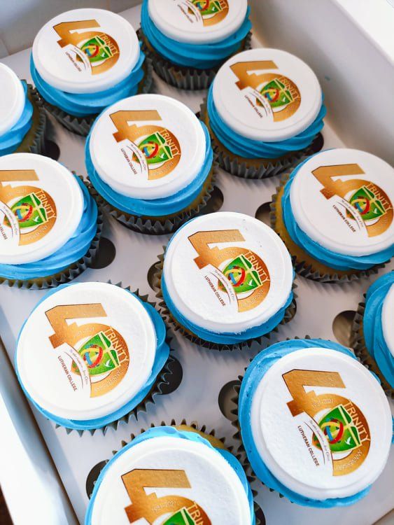 Branded corporate cupcakes with custom logo toppers Gold Coast