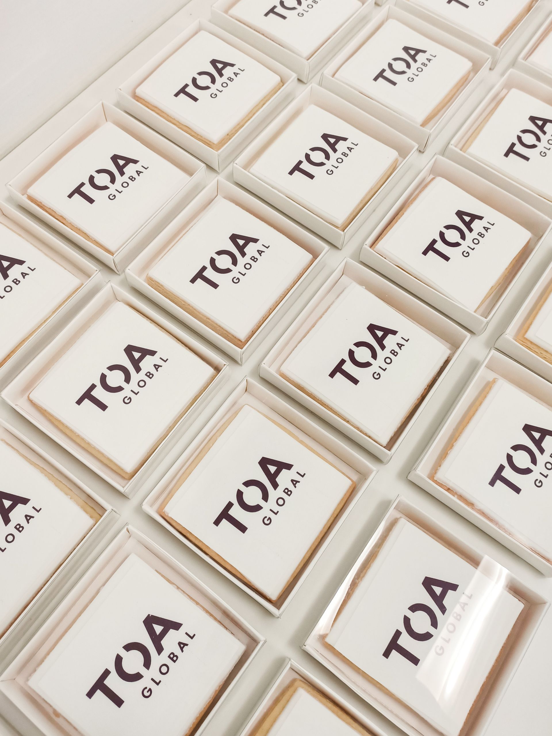 Branded corporate cookies with edible logo individually boxed Gold Coast
