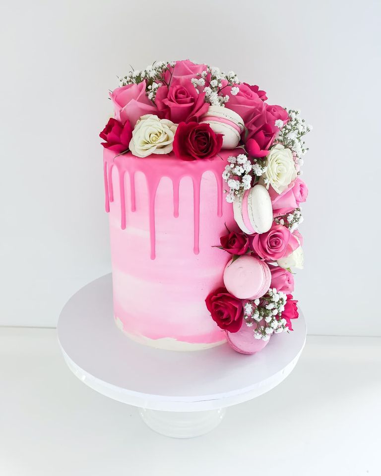 Pink cascading flower cake perfect for birthday celebrations Gold Coast