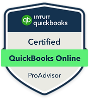 Intuit QuickBooks Online ProAdvisor badge, white and green, with Certified QuickBooks Online text.