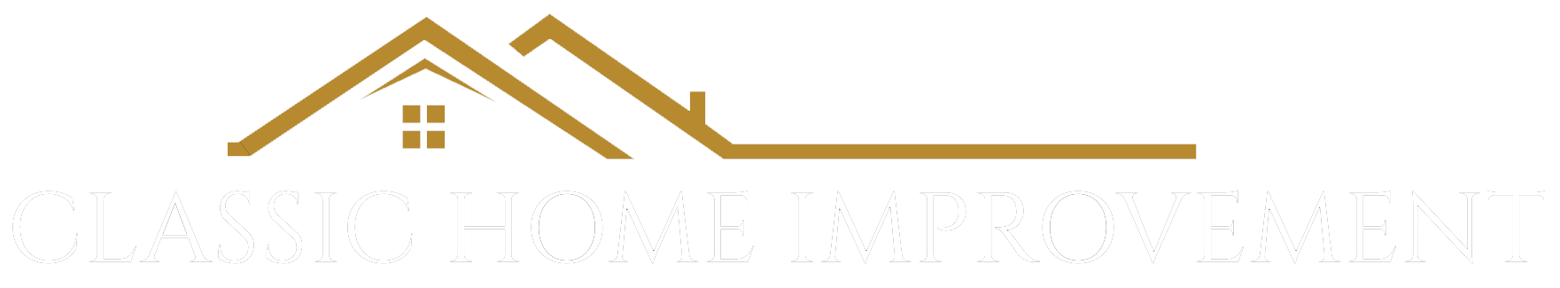 Gold house outline icon above the white text