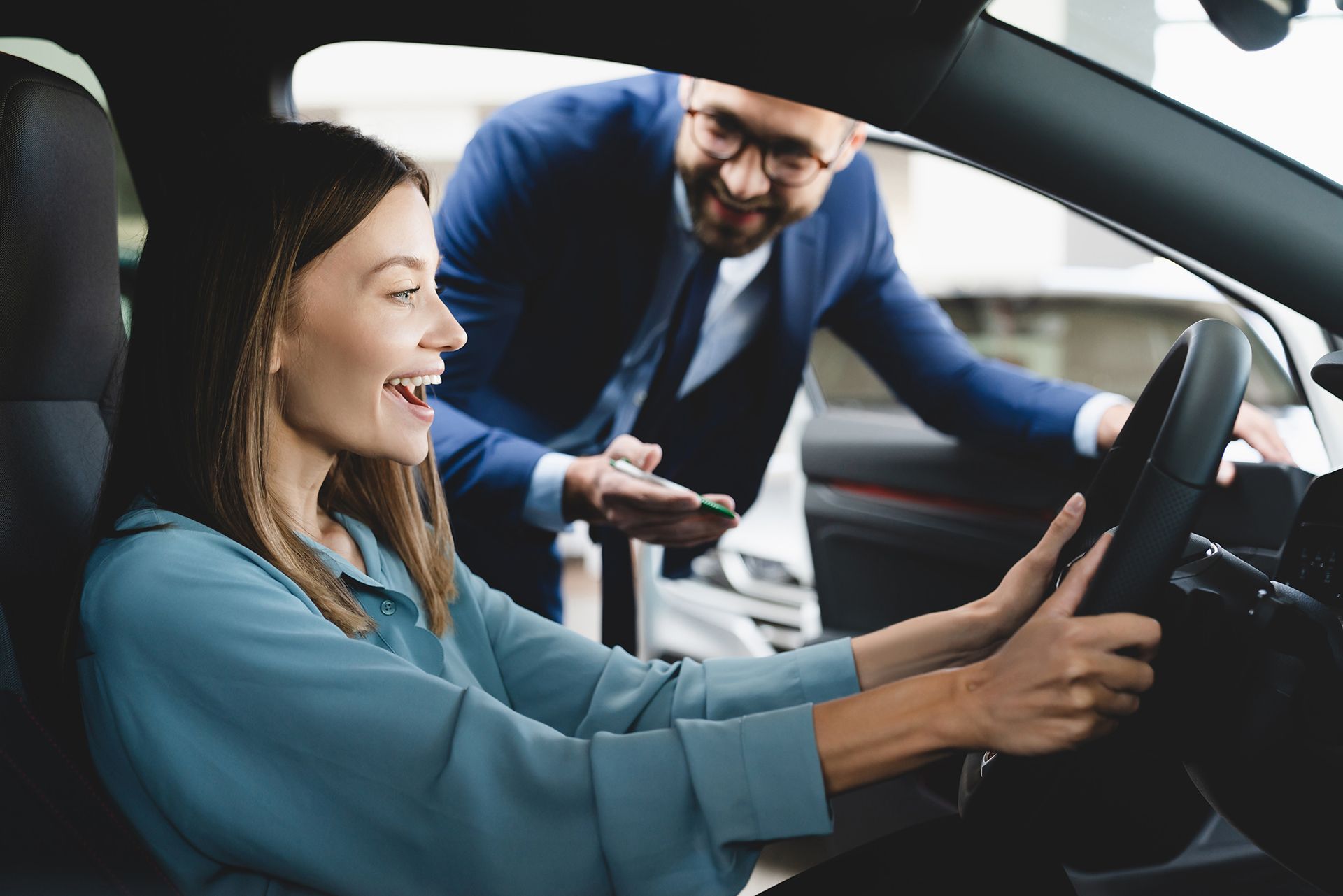 Happy Woman With Her New Car