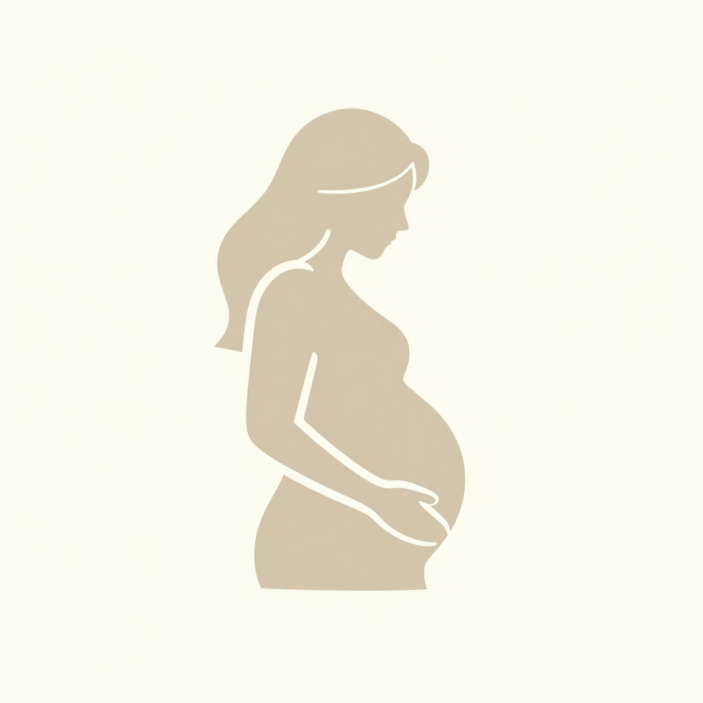 Silueta de una mujer embarazada de perfil, color beige sobre fondo crema claro.