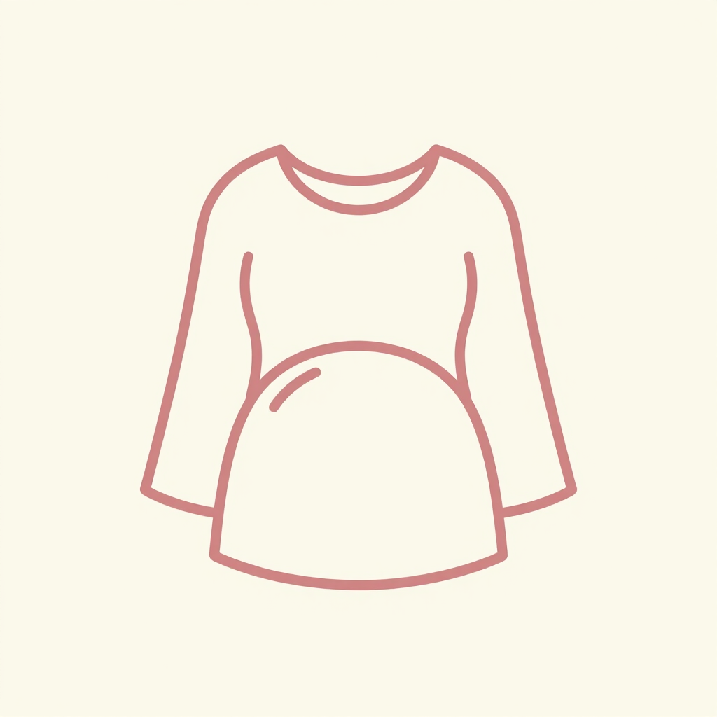 Dibujo lineal de un icono de vestido de maternidad rosa sobre un fondo claro.