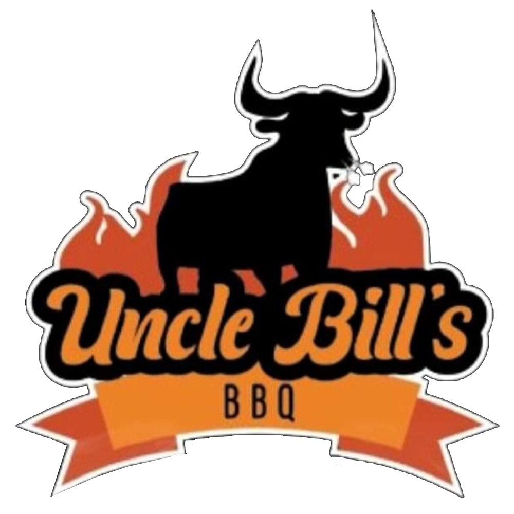 Uncle Bill's BBQ Logo for Uncle Bill's BBQ, featuring a black bull silhouette atop flames and text, with an orange banner below.