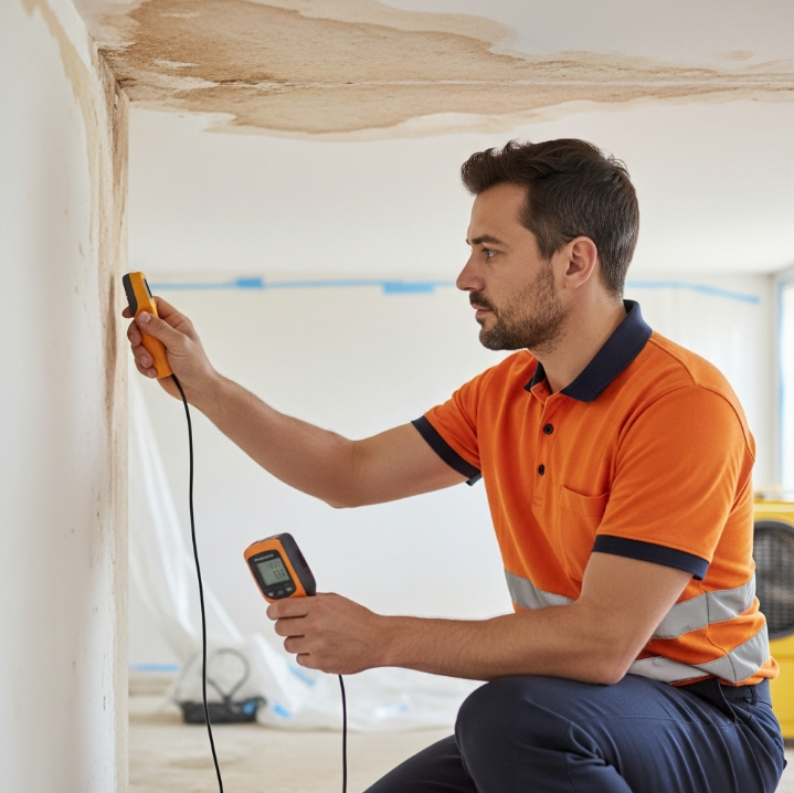 “A water damage technician inspecting a leak inside a Gilbert home — the first step in preventing further structural damage.”