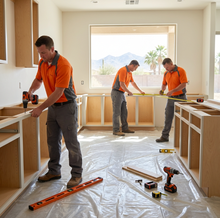 Professional property damage reconstruction restoring an interior damaged residential kitchen in Greater Phoenix.