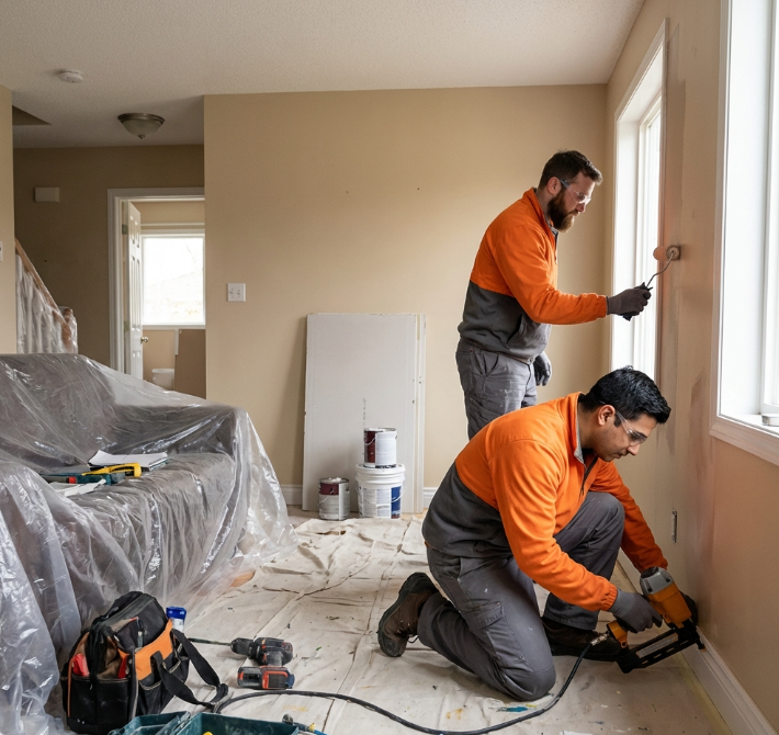 Insurance repair contractor completing property damage repair and reconstruction after water damage in a Phoenix home.