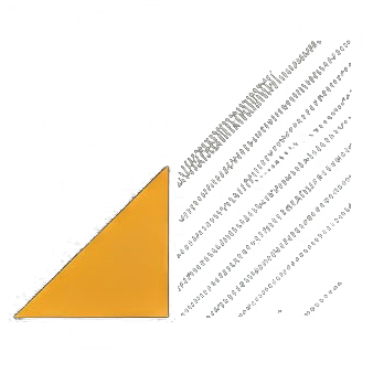Orange right triangle with diagonal gray text pattern on a white background