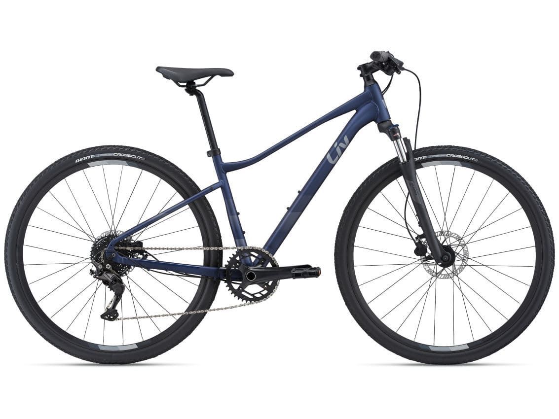 Blue mountain bike.