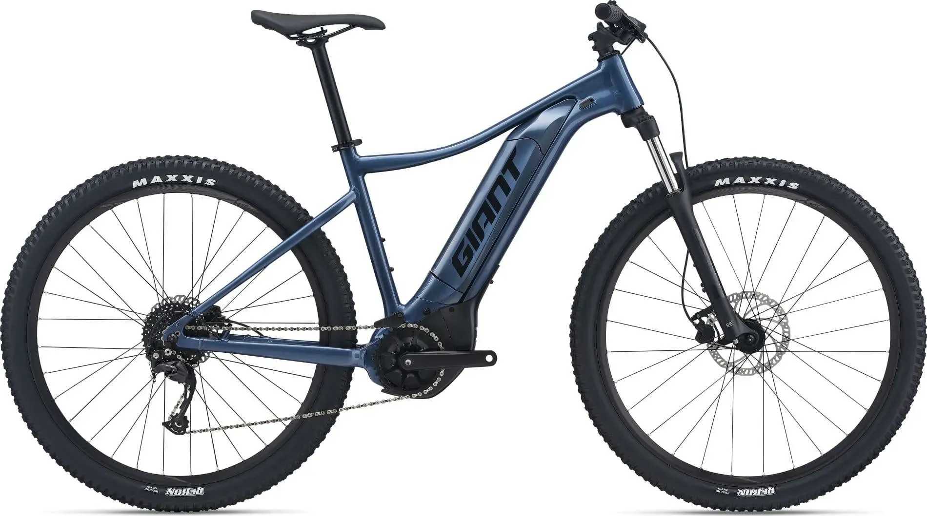 Blue electric mountain bike.
