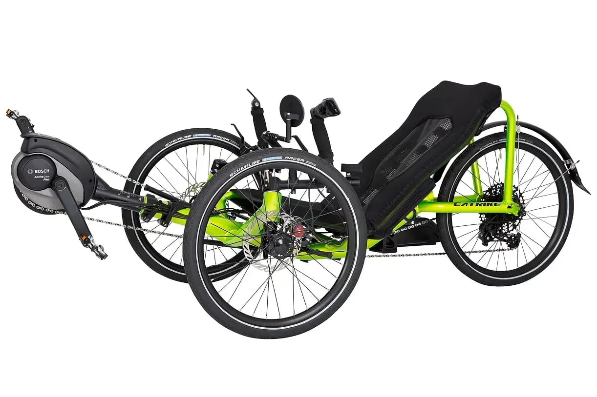 Three-wheeled recumbent handcycle.