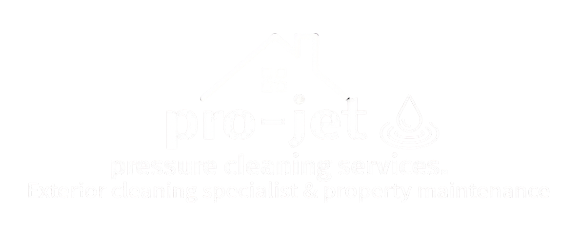 A white logo that says 