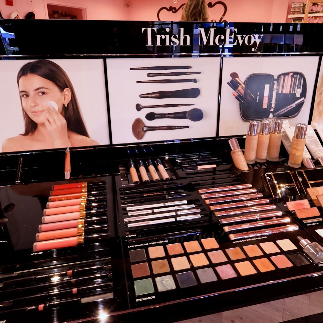 Trish McEvoy makeup display with brushes and eyeshadow palettes at Splendor in Park City, Utah.