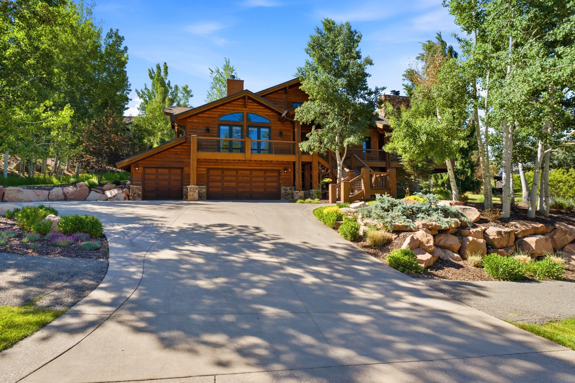 Front exterior of the luxury mountain contemporary home at 2490 Silver Cloud Drive in Park City.
