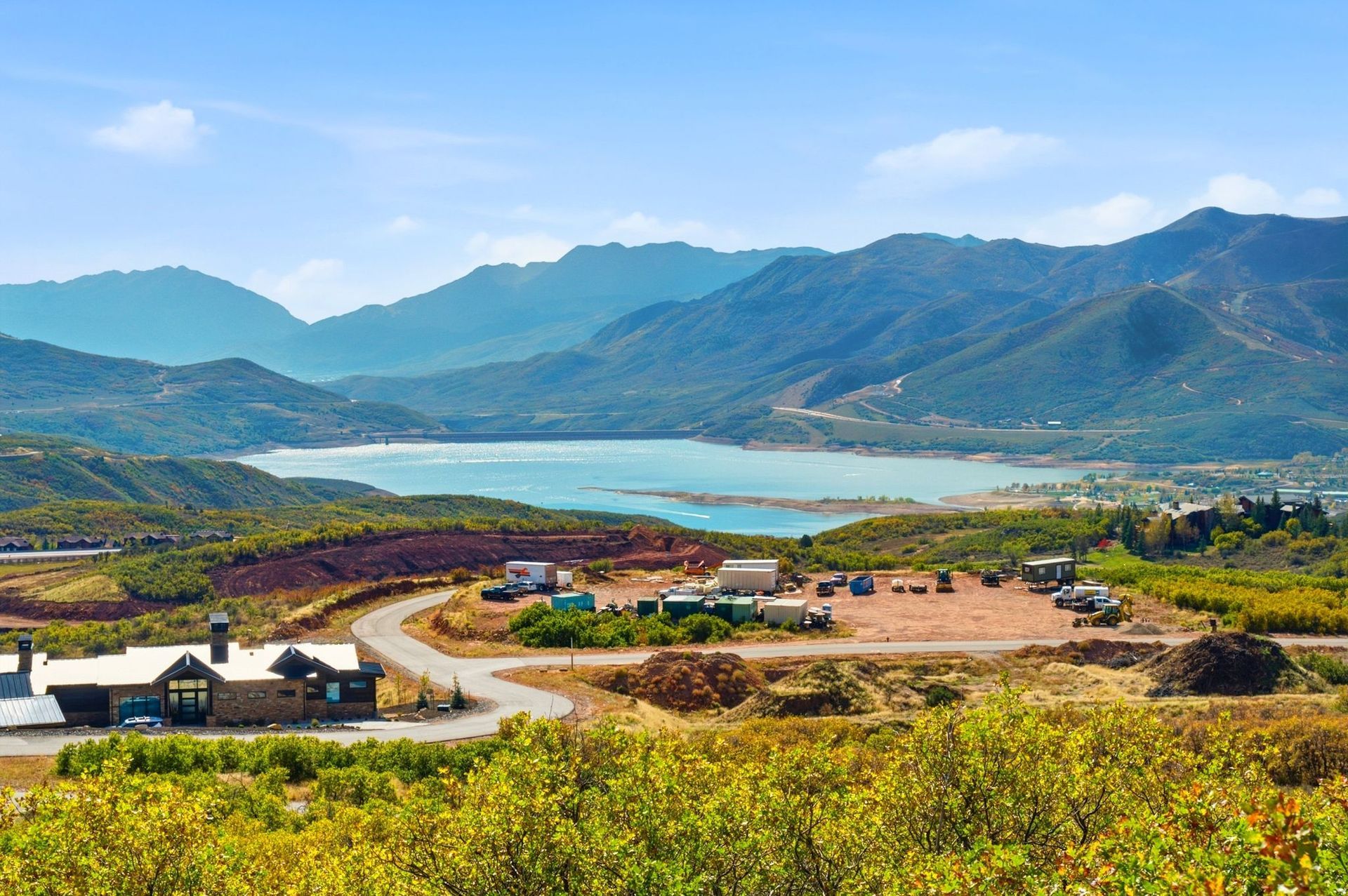 View of Jordanelle Reservoir and the Wasatch Back mountains from Lot 47 in Golden Eagle, Hideout UT