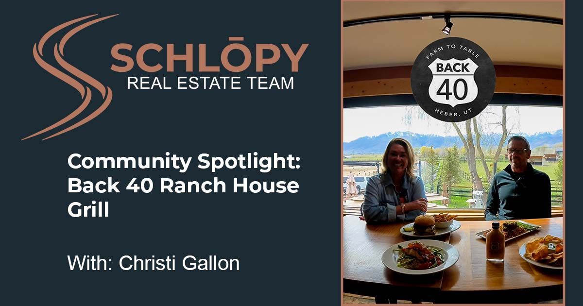 A wide-angle view of The Back 40 Ranch House Grill in Heber City with the stunning Wasatch Mountains