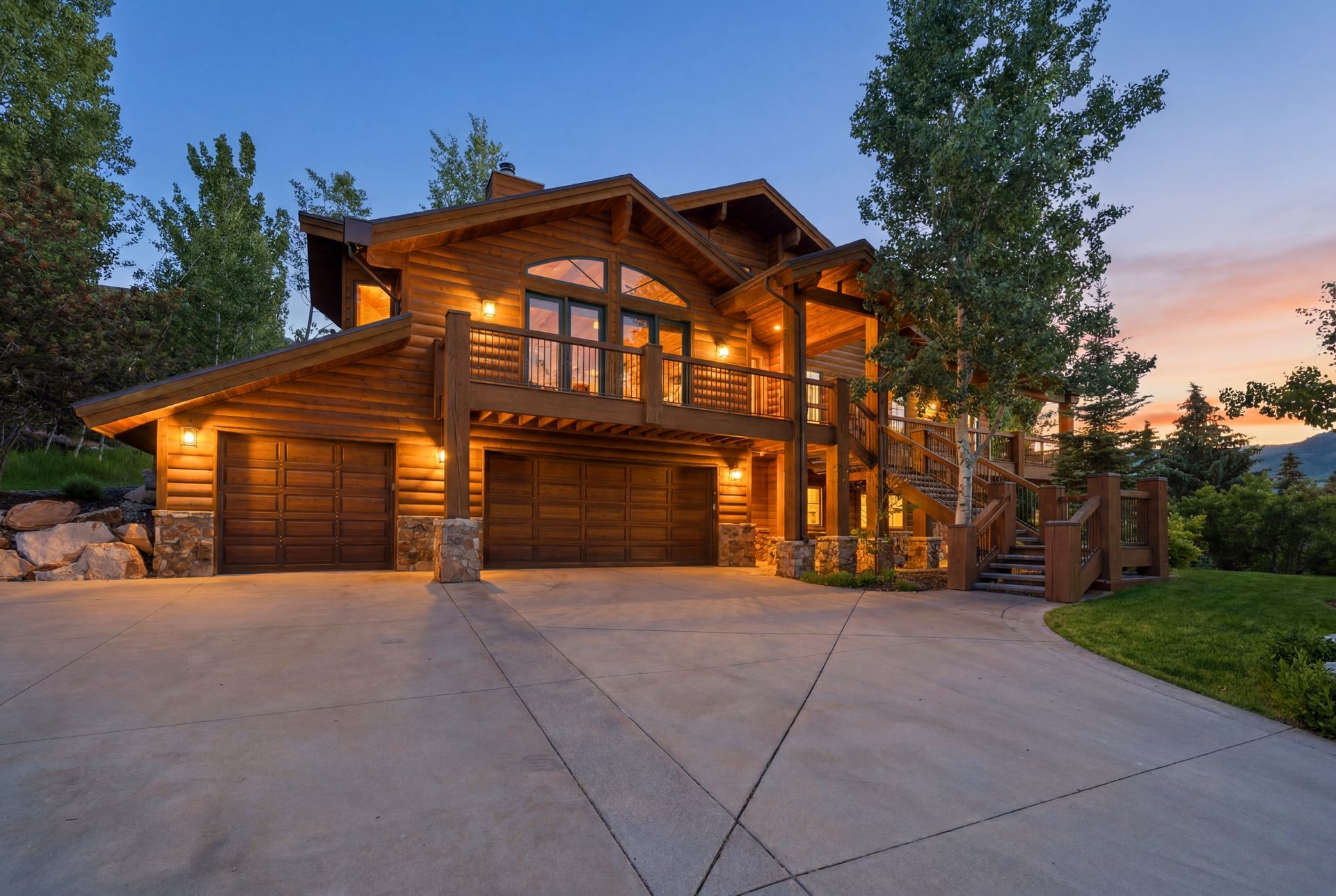 Exterior front view of the luxury mountain contemporary estate at 2490 Silver Cloud Drive in Park City, Utah.