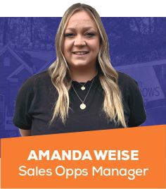 Portrait of Amanda Weise on a purple background with orange name banner: Sales Opps Manager