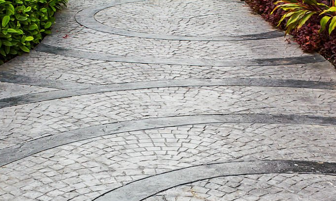 Decorative stamped concrete walkway