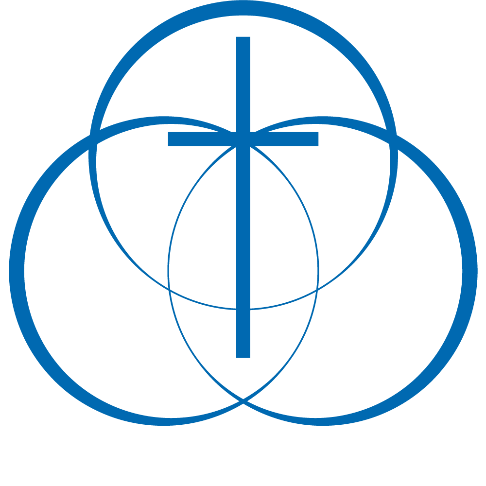 Blue Christian cross within three overlapping circles.