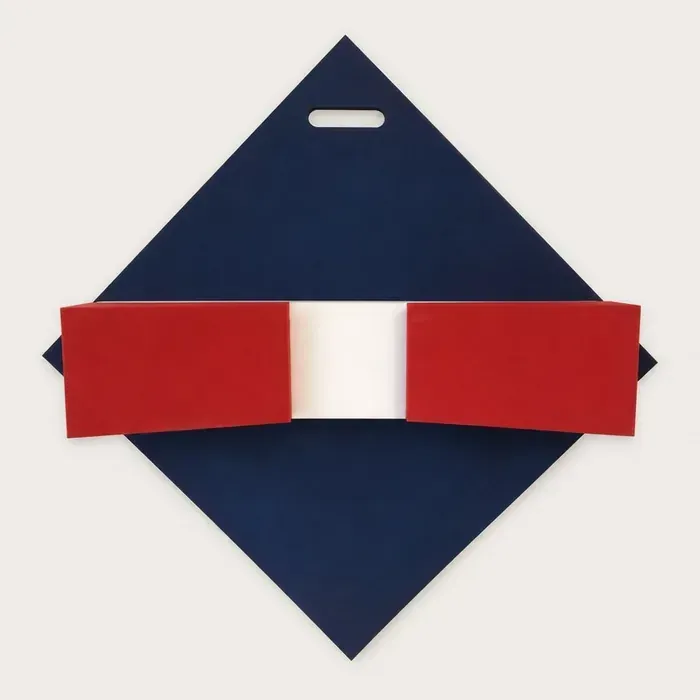 The Hip Balancer: a navy foam board with two red foam wedges and a white strip
