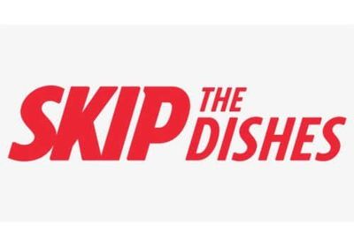 Red Skip the Dishes logo in bold red text on a white background