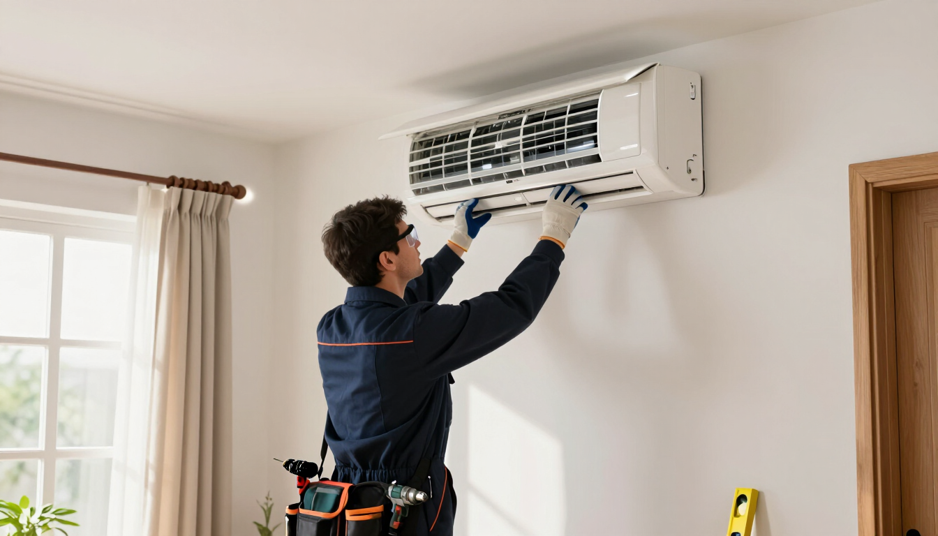 Técnico realizando una instalación de servicio técnico profesional