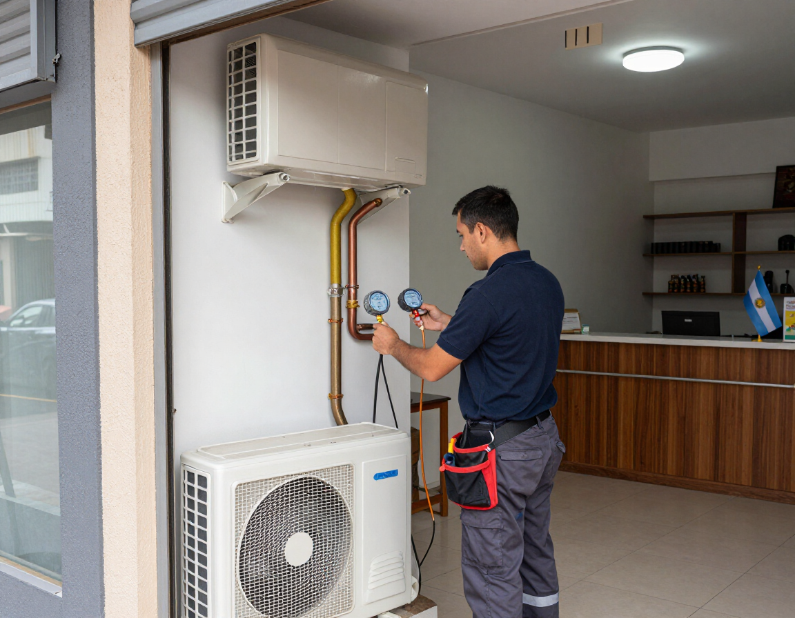 Técnico revisando la instalación de un aire acondicionado multisplit