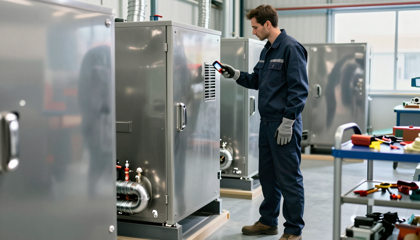 Técnico revisando el sistema de refrigeración comercial