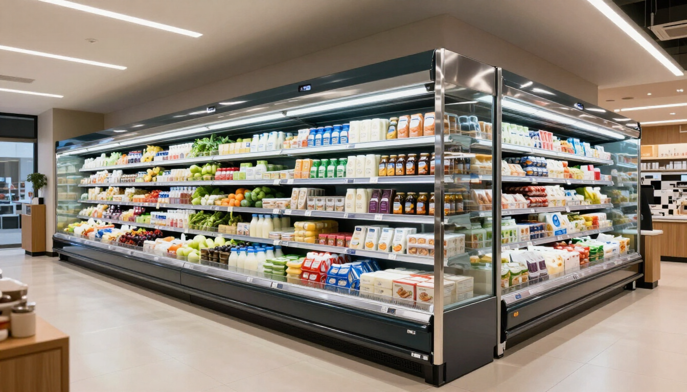 Exhibidoras refrigeradas con productos en un comercio
