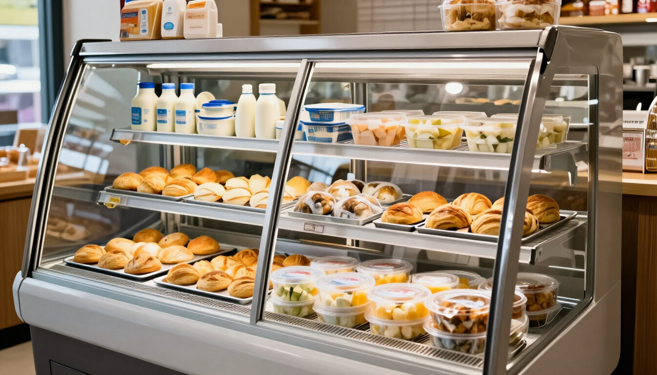 Vitrina refrigerada con alimentos organizados