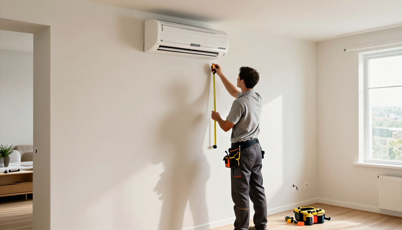 Técnico realizando una instalación de aire acondicionado split