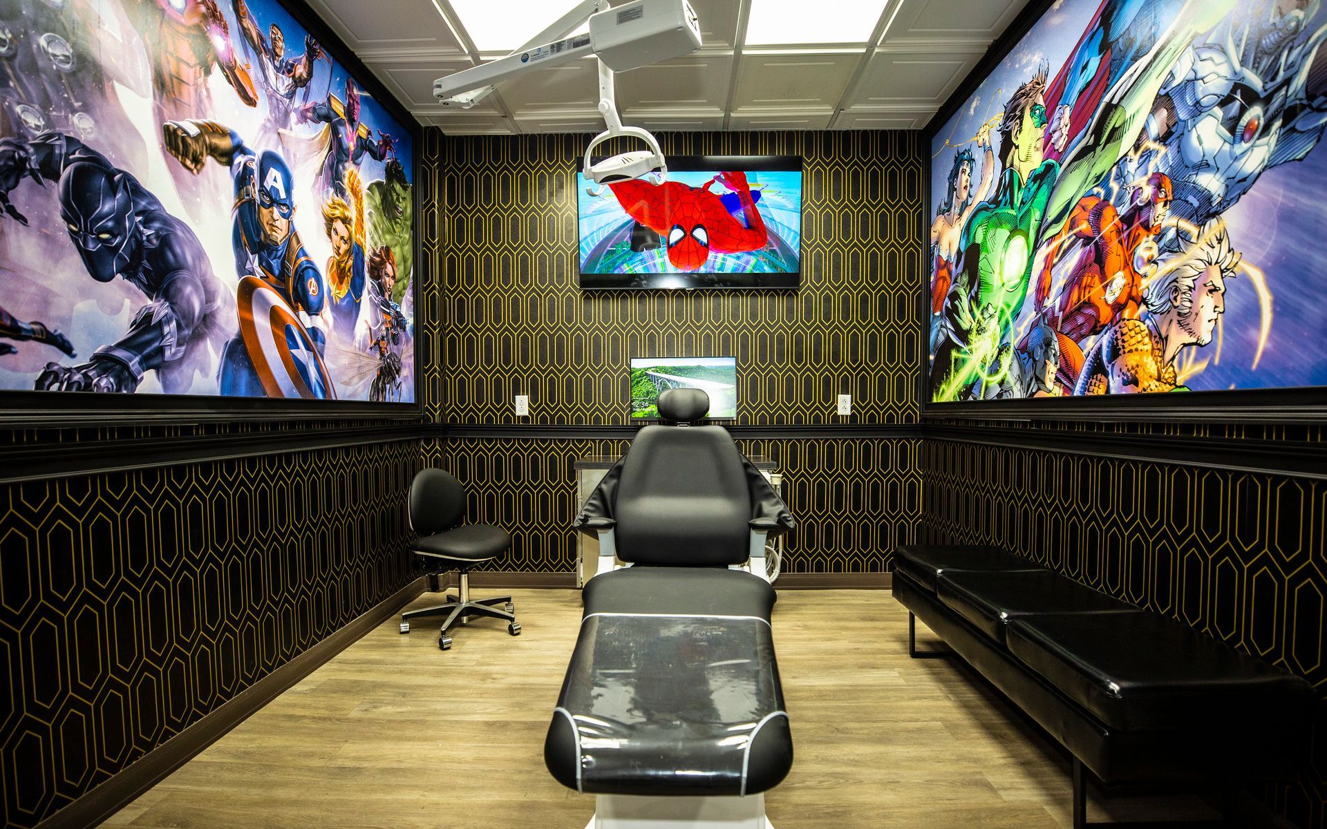 Super Dentists in San Antonio A room with a chair and a television on the wall.