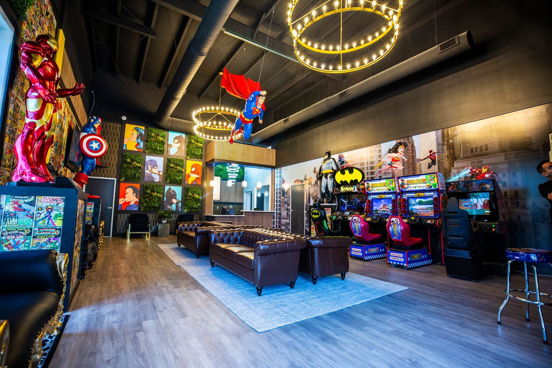 Super Dentists in San Antonio A living room filled with furniture and a bunch of arcade games.