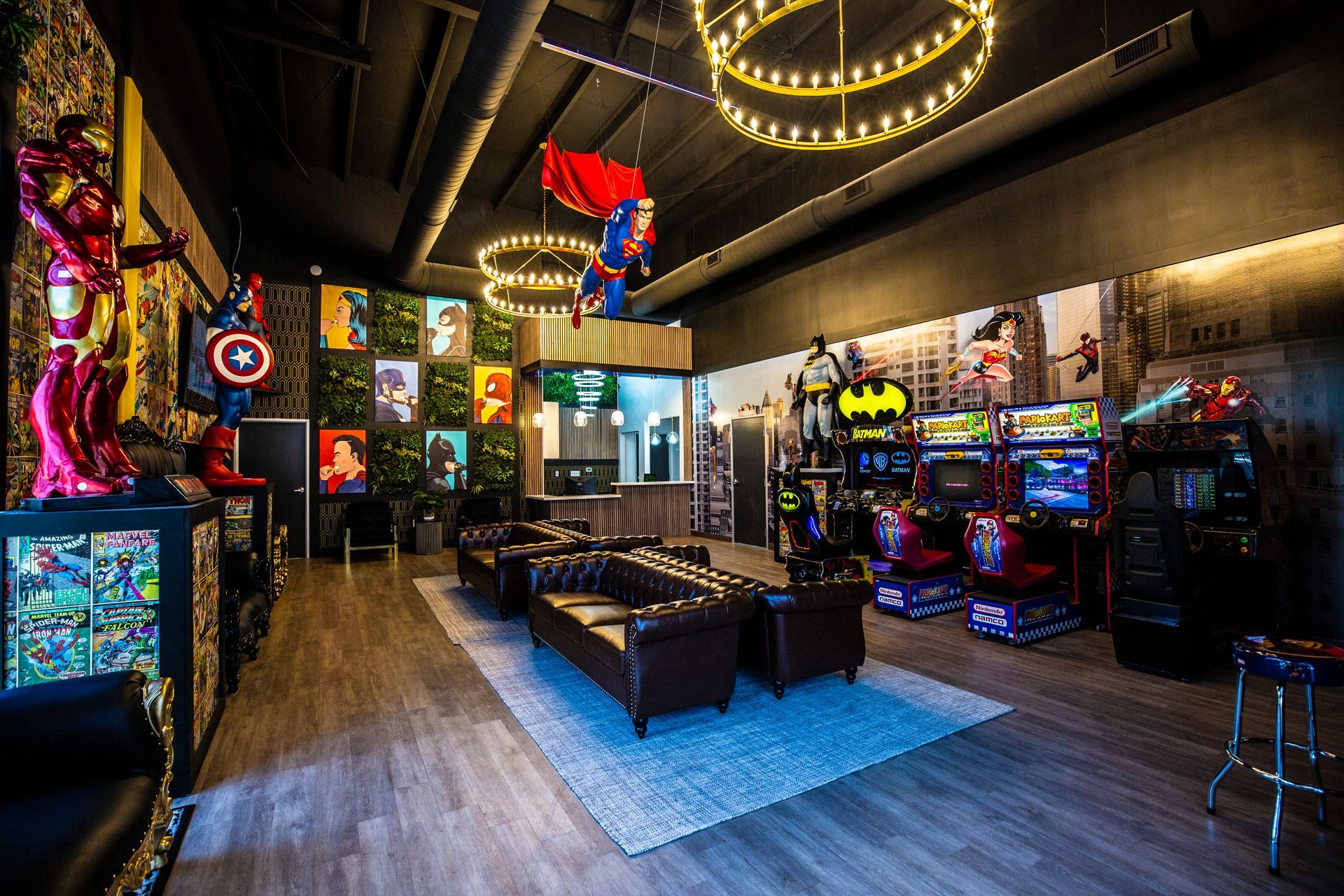 Super Dentists in San Antonio A living room filled with furniture and a bunch of arcade games.