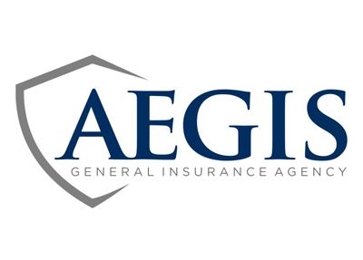 Aegis general insurance agency logo with a shield on a white background.